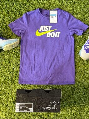 Nike Purple Tee with Neon Swoosh 'Just Do It' LEBRON XIX (GS) SHOES SNEAKERS